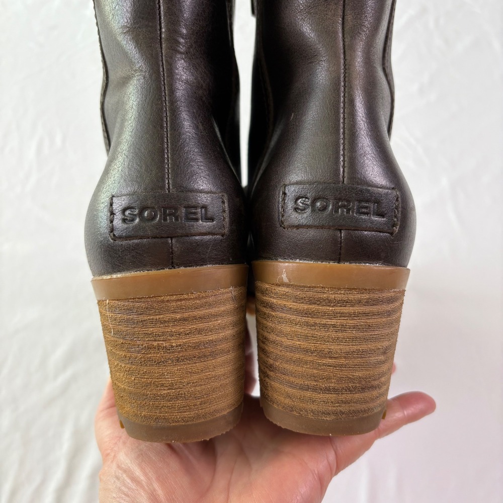 Sorel Cate Lace Boots Women 9 Brown Leather Waterproof Block Gorpcore Urban Hike - Picture 3 of 9